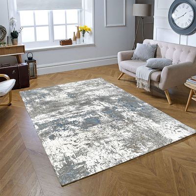 Aruba Rug-Abstract Style-Cream-Blue-200 x 290 cm (6.6 x 9.5 ft)