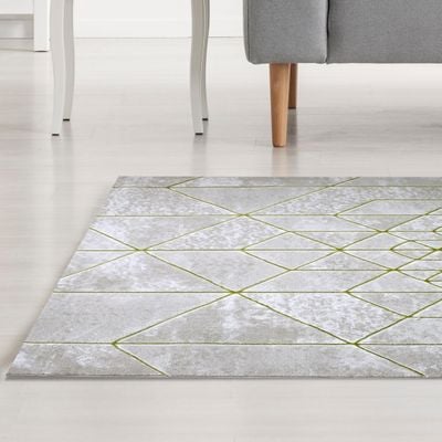 Pacman Rug-Geometric Style-Beige-Gold-150 x 230 cm (4.9 x 7.5 ft)