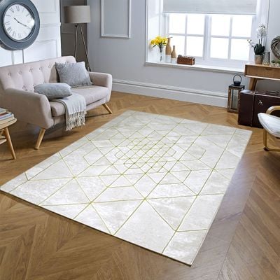 Pacman Rug-Geometric Style-Beige-Gold-150 x 230 cm (4.9 x 7.5 ft)