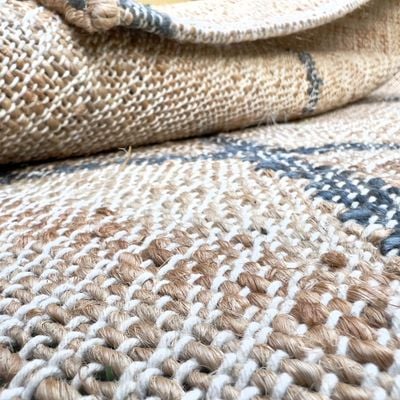 Fila Rug-Jute, Wool & Cotton Style-Natural Beige-Grey-150 x 220 cm (4.9 x 7.2 ft)