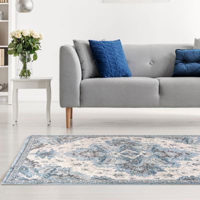 Messini Rug-Vintage Style-Cream-Blue-100 x 200 cm (3.3 x 6.6 ft)