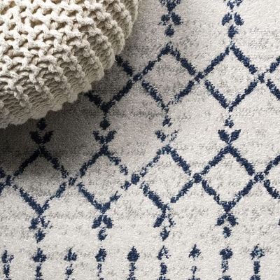 Bridgeton Rug-Moroccan Inspired Style-Cream-Navy Blue-80 x 150 cm (2.6 x 4.9 ft)