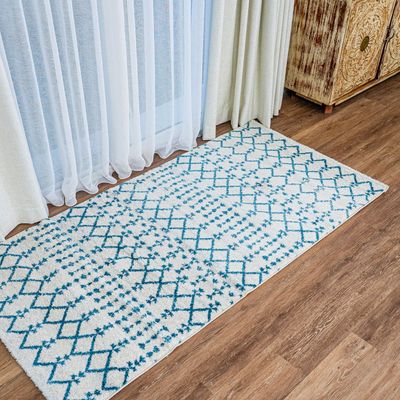 Bridgeton Rug-Moroccan Inspired Style-Cream-Navy Blue-80 x 150 cm (2.6 x 4.9 ft) Bridgeton Rug-Moroccan Inspired Style-Cream-Navy Blue-80 x 150 cm (2.6 x 4.9 ft)