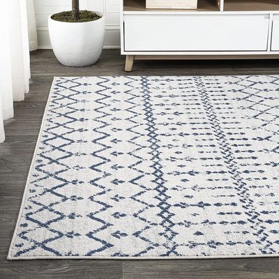 Bridgeton Rug-Moroccan Inspired Style-Cream-Navy Blue-250 x 350 cm (8.2 x 11.5 ft)