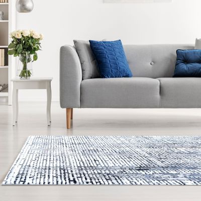 Infinity Rug-Abstract Style-Grey-Navy Blue-80 x 150 cm (2.6 x 4.9 ft)