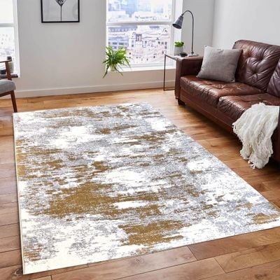 Jewel Rug-Abstract Style-Grey-Gold-200 x 300 cm (6.6 x 9.8 ft)