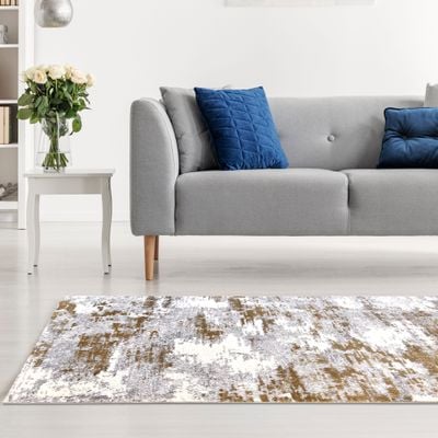 Jewel Rug-Abstract Style-Grey-Gold-200 x 300 cm (6.6 x 9.8 ft)