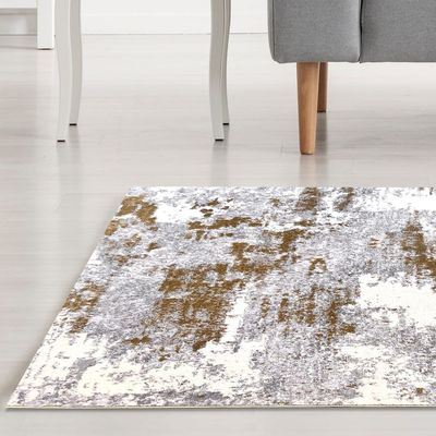 Jewel Rug-Abstract Style-Grey-Gold-300 x 400 cm (9.8 x 13.1 ft)