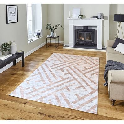 Lupin Rug-Geometric Style-Grey-Beige-100 x 200 cm (3.3 x 6.6 ft)