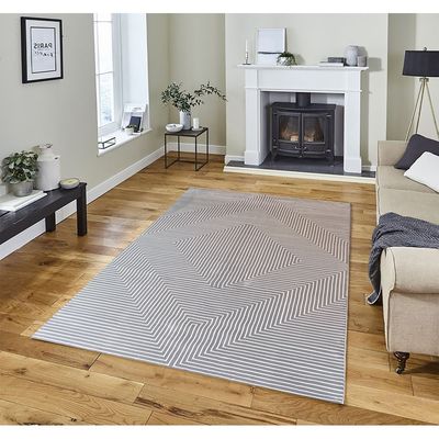 Rubicon Rug-Geometric Style-Dark Brown-White Lines-80 x 150 cm (2.6 x 4.9 ft)