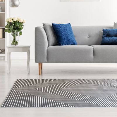 Rubicon Rug-Geometric Style-Dark Brown-White Lines-80 x 150 cm (2.6 x 4.9 ft)