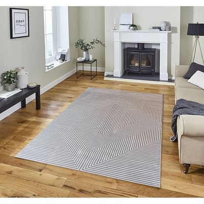 Rubicon Rug-Geometric Style-Dark Brown-White Lines-200 x 290 cm (6.6 x 9.5 ft)