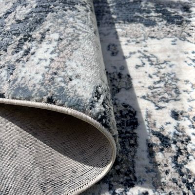 Shatha Rug-Abstract Style-Beige-Navy Blue-120 cm (3.9 ft)