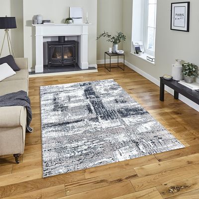 Shatha Rug-Abstract Style-Beige-Navy Blue-200 cm (6.6 ft)