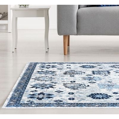 Ode Rug-Vintage Style-Cream-Sky Blue-80 x 150 cm (2.6 x 4.9 ft)