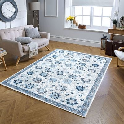 Ode Rug-Vintage Style-Cream-Sky Blue-80 x 150 cm (2.6 x 4.9 ft)