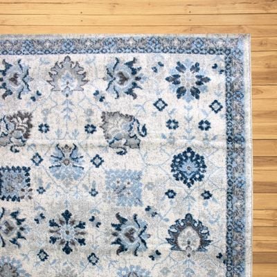 Ode Rug-Vintage Style-Cream-Sky Blue-80 x 150 cm (2.6 x 4.9 ft)