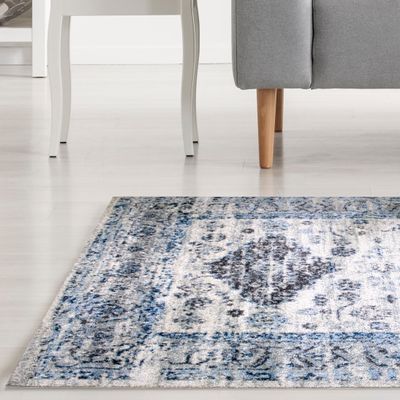 Renaissance Rug-Vintage Style-Cream-Sky Blue-80 x 150 cm (2.6 x 4.9 ft)