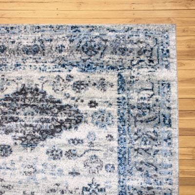 Renaissance Rug-Vintage Style-Cream-Sky Blue-100 x 200 cm (3.3 x 6.6 ft)