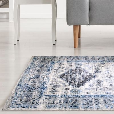 Renaissance Rug-Vintage Style-Cream-Sky Blue-100 x 200 cm (3.3 x 6.6 ft)