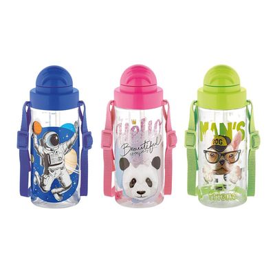 Decorated Tritan Water Bottle With Straw 500Ml - Multi Color