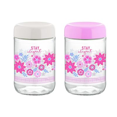 Decorated Glass Jar With Plastic Lid 660Ml - Clear