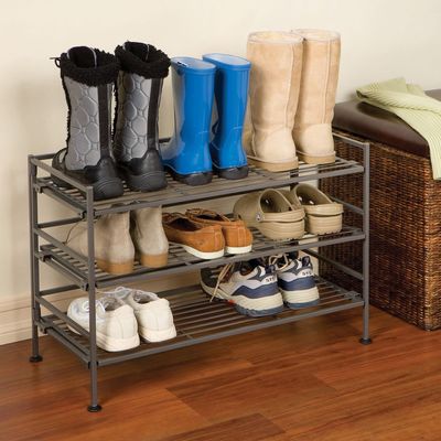 Seville Classics Foldable KD & Stackable 3 Tier Iron Shoe Rack