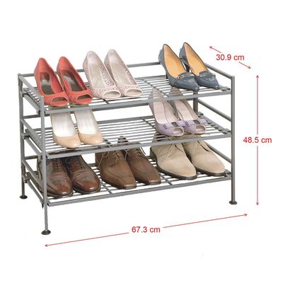 Seville Classics Foldable KD & Stackable 3 Tier Iron Shoe Rack