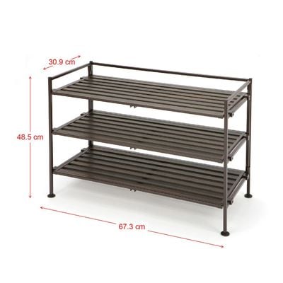 Seville Classics Multi Level Shoe Rack Sturdy Freestanding Shelf for Bedroom, Closet, Entryway, Stackable Durable Metal Home Storage, 3-Tier, 12-Pair Wood Resin, Espresso Slat 1 Piece