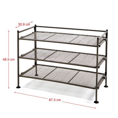 Seville Classics Stackable Woodgrain Resin Slat Shelf Sturdy Metal Frame Shoe Storage Rack Organizer 3-Tier SHE15909