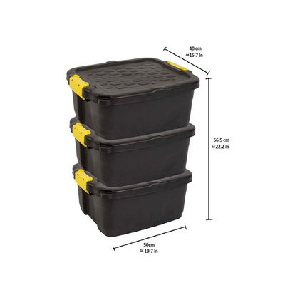 Heavy Duty 24 L Storage Box, 50L x 40W x 20H cm Made in UK, Strata, 3 pcs Pack, HTC-STR-758