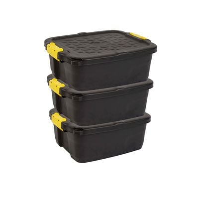 Heavy Duty 24 L Storage Box, 50L x 40W x 20H cm Made in UK, Strata, 3 pcs Pack, HTC-STR-758