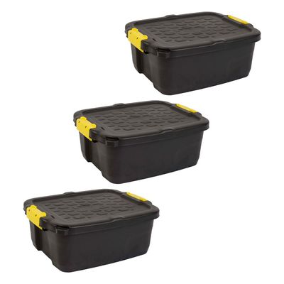 Heavy Duty 24 L Storage Box, 50L x 40W x 20H cm Made in UK, Strata, 3 pcs Pack, HTC-STR-758