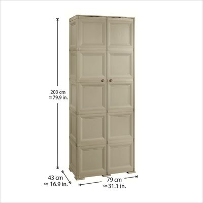 Tontarelli Storage Cabinet, Made in Italy, for Home, Office & Outdoor, Garage Organizer, Multipurpose Storage Cupboard with 5 Shelves, 7 compartments (6 regular & 1 vertical), 79L x 43W x 203H cm, Greyish Brown, TRL-8085558908