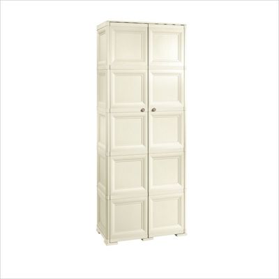 Tontarelli Storage Cabinet, Made in Italy, for Home, Office & Outdoor, Garage Organizer, Multipurpose Storage Cupboard with 5 Shelves, 7 compartments (6 regular & 1 vertical), 79L x 43W x 203H cm, Cream, TRL-8085558210