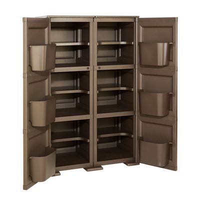 Tontarelli Shoe Cabinet, Made in Italy, for Outdoor, Home & Office, Multipurpose Storage Cupboard Organizer with 6 Compartments, Multiple Shelves & 6 Side Pockets, 79L x 43W x 125H cm, Dark Brown, TRL-8086050909
