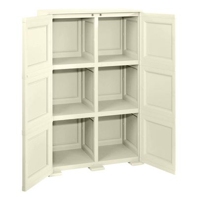 Tontarelli Storage Cabinet, Made in Italy, for Home, Office & Outdoor, Garage Organizer, Multipurpose Storage Cupboard with 6 Compartments & Multiple Shelves, 79L x 43W x 125H cm, Cream, TRL-8085551210