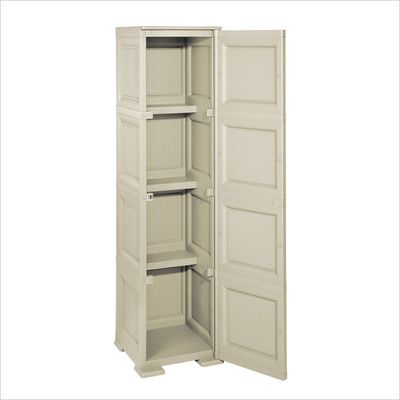 Tontarelli Storage Cabinet, Made in Italy, for Home, Office & Outdoor, Multipurpose Storage Cupboard with 4 Compartments, Multiple Shelves & Broom Hanging Section, 40L x 43W x 164H cm, Cream, TRL-8085589210