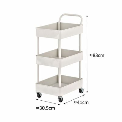 Zenments, Metal Rolling Storage Cart with Wheels, 3 Tier Metal Utility Cart, Serving Trolley for Home, Office, Kitchen, Bathroom, White, HTC-ZEN-261