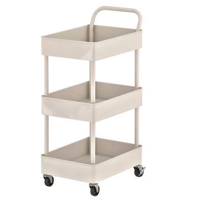 Zenments, Metal Rolling Storage Cart with Wheels, 3 Tier Metal Utility Cart, Serving Trolley for Home, Office, Kitchen, Bathroom, White, HTC-ZEN-261