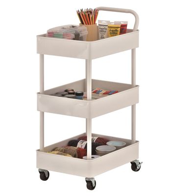 Zenments, Metal Rolling Storage Cart with Wheels, 3 Tier Metal Utility Cart, Serving Trolley for Home, Office, Kitchen, Bathroom, White, HTC-ZEN-261