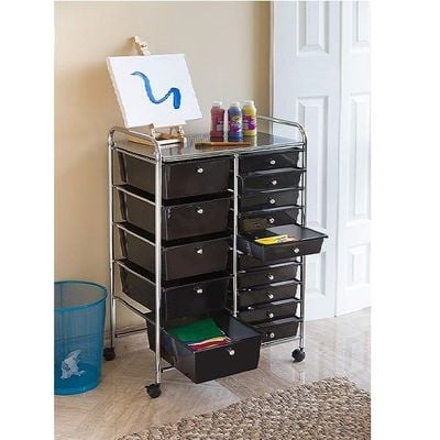 Zenments, 15-Drawer Organizer Cart, Black, W64xD39xH97cm, ZEN-256