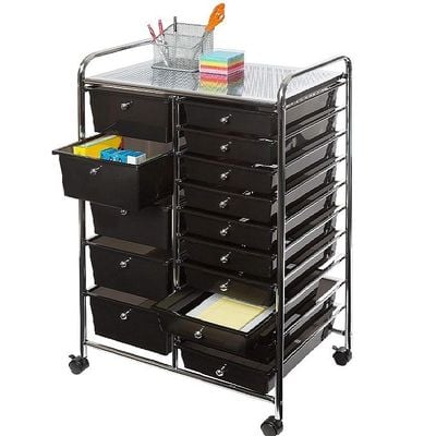 Zenments, 15-Drawer Organizer Cart, Black, W64xD39xH97cm, ZEN-256
