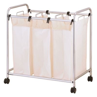 Zenments, Rolling Triple Laundry Sorter Bin, Heavy Duty, Chrome, 76.5Wx45.5Dx80H cm, HTC-ZEN-265