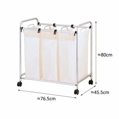 Zenments, Rolling Triple Laundry Sorter Bin, Heavy Duty, Chrome, 76.5Wx45.5Dx80H cm, HTC-ZEN-265