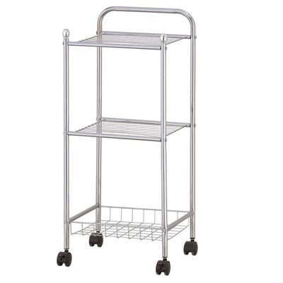 Zenments, 2-Shelf and Wire Basket Trolley, Chrome, 32Wx28Dx77H cm, HTC-ZEN-259