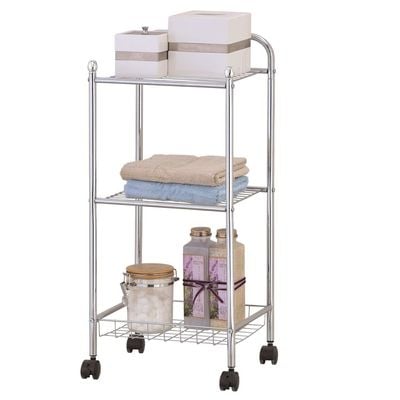 Zenments, 2-Shelf and Wire Basket Trolley, Chrome, 32Wx28Dx77H cm, HTC-ZEN-259