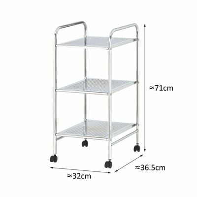 Zenments, 3-Tier Metal Shelf Trolley, Chrome, 32Wx36.5Dx71H cm, HTC-ZEN-263