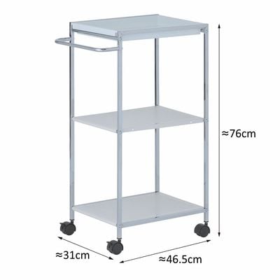 Zenments, 2-Metal Shelf and 1-PP Tray Trolley, Chrome, 46.5Wx31Dx76H cm, HTC-ZEN-269