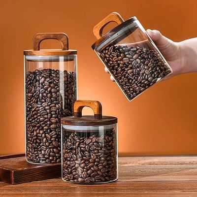 1CHASE® Borosilicate Glass Food Storage Jar With Acacia Wood Air Tight Lid, Set Of 3 (1000 ML)…